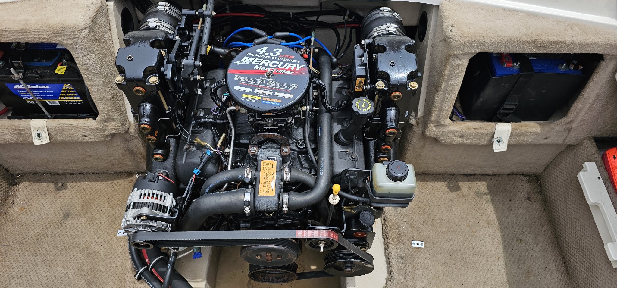 A Mercury inboard installed and plumbed, ready to run